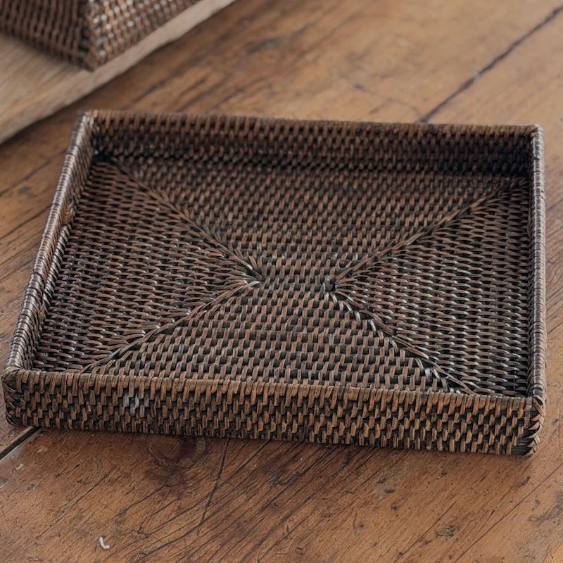 Antique Brown Low Profile Rattan Trays Four Sizes Available - Image 3