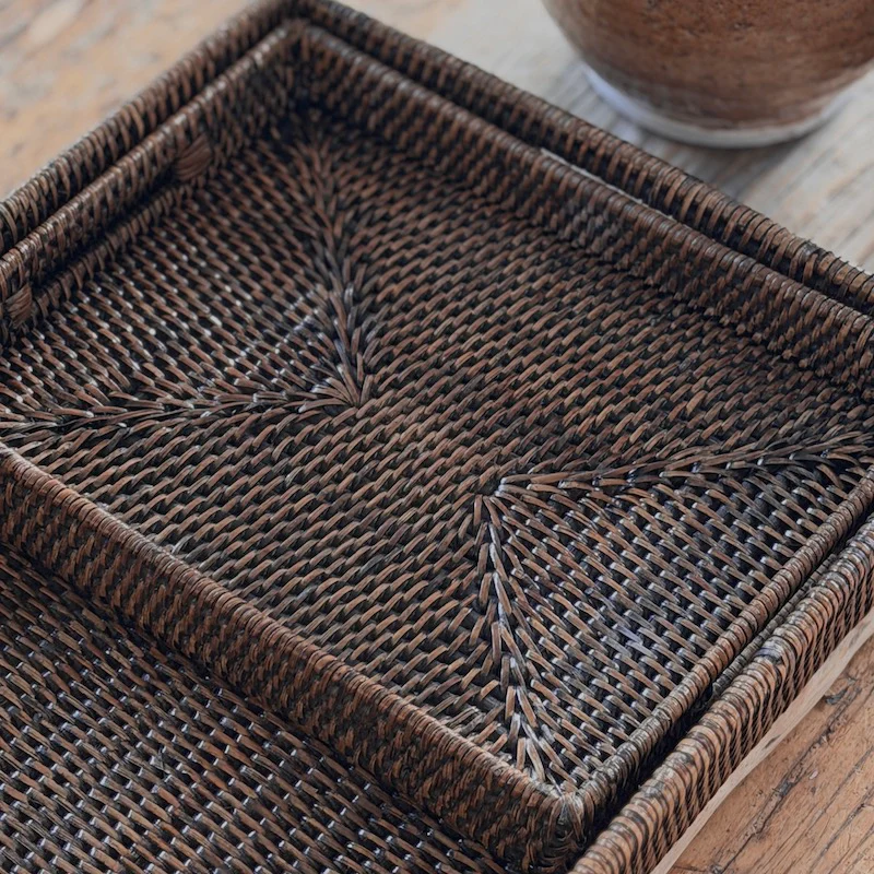 Antique Brown Low Profile Rattan Trays Four Sizes Available - Image 4