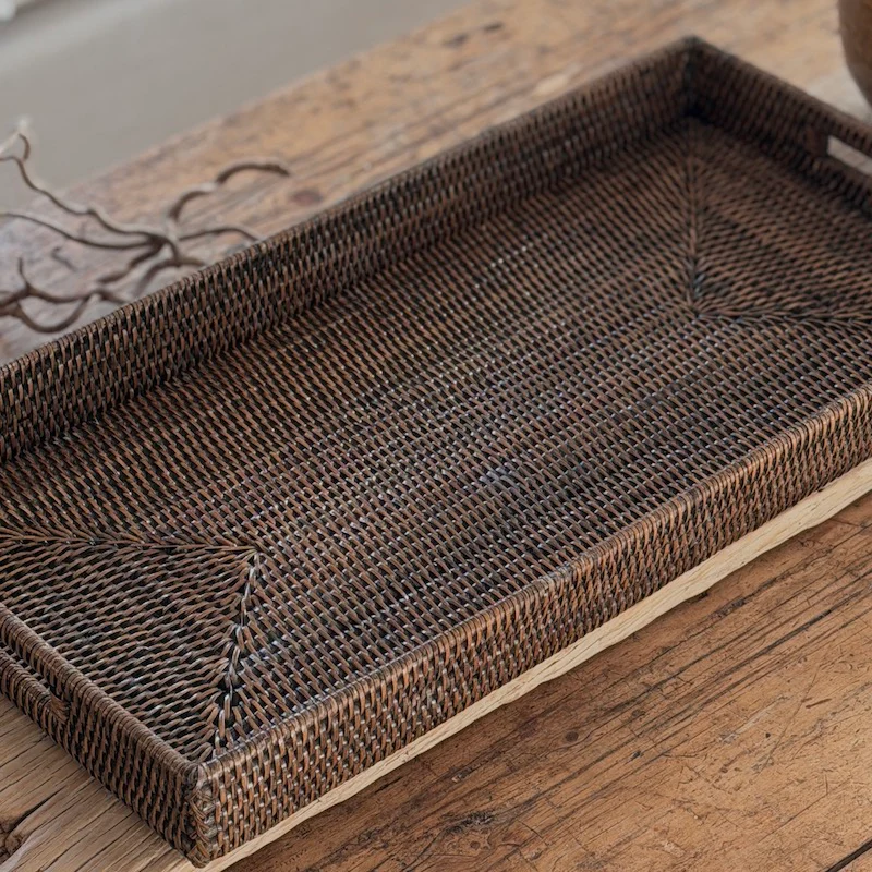 Antique Brown Low Profile Rattan Trays Four Sizes Available - Image 5