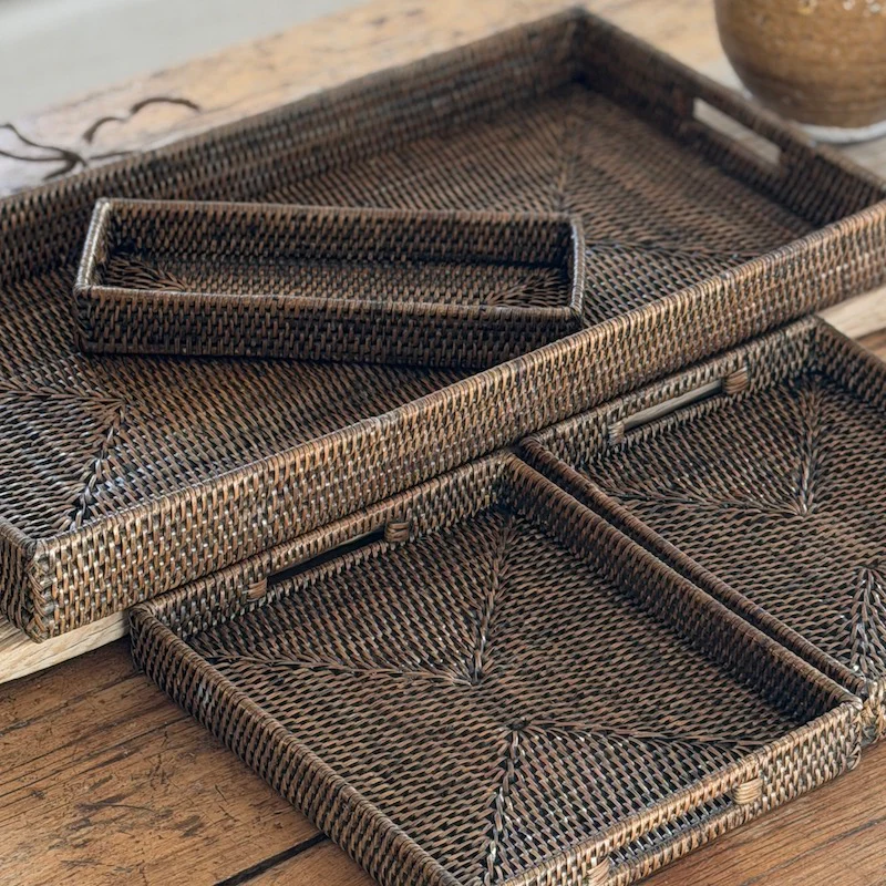 Antique Brown Low Profile Rattan Trays Four Sizes Available - Image 6