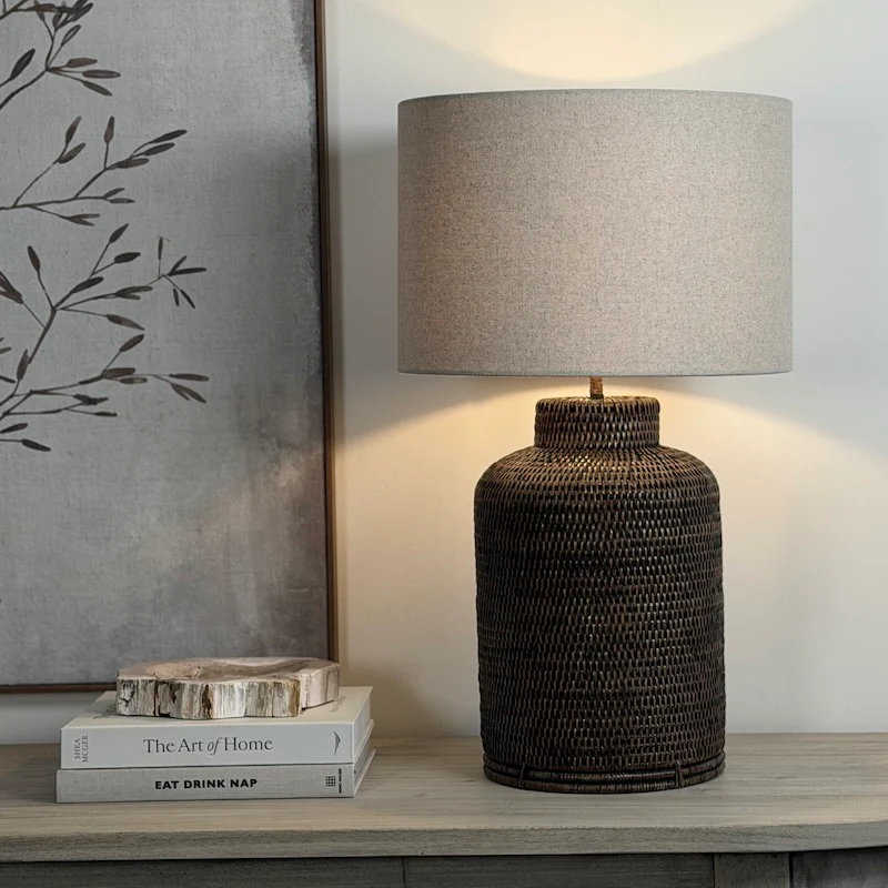 Antique Brown Rattan Tea Caddy Lamp - Image 4