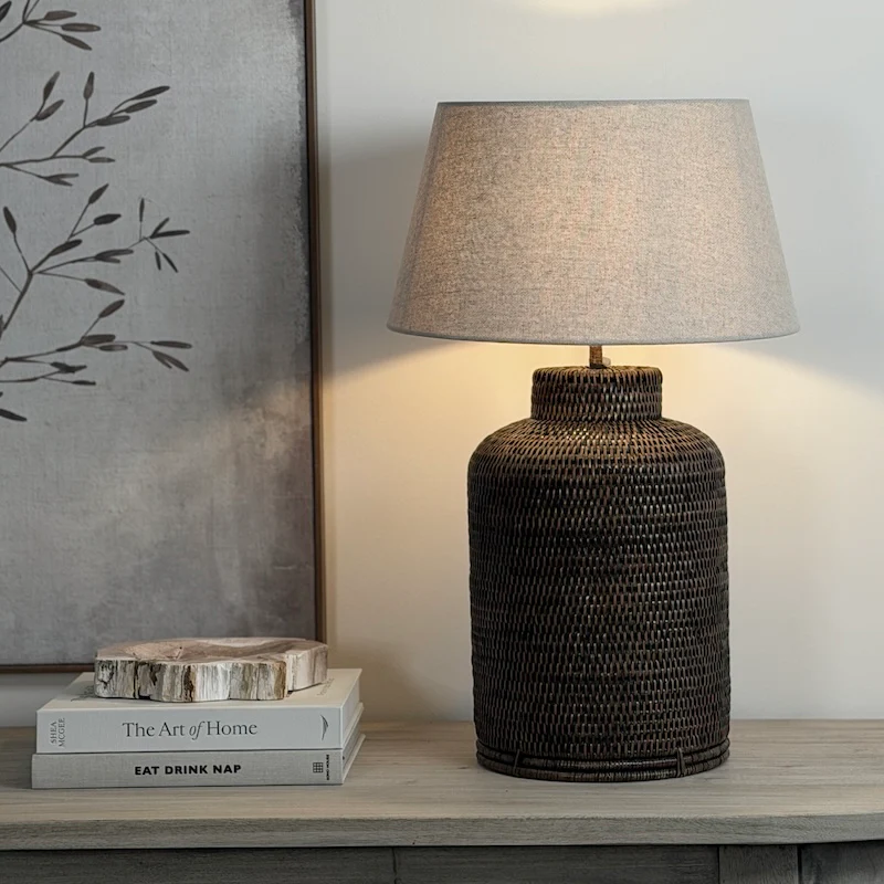 Antique Brown Rattan Tea Caddy Lamp - Image 5