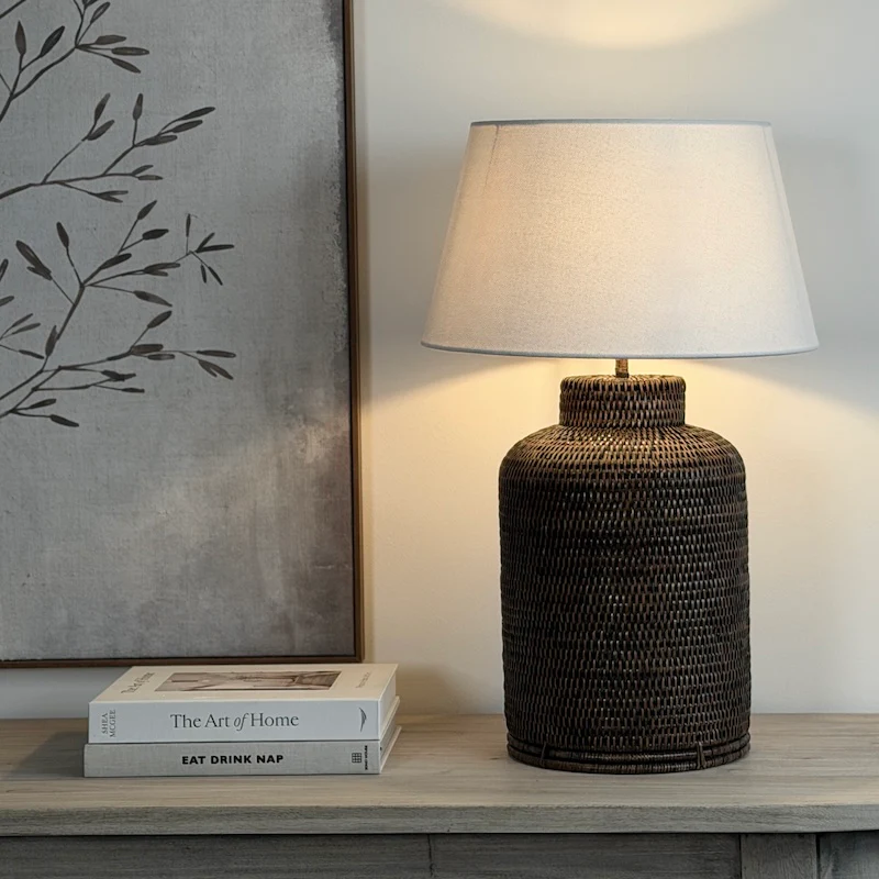 Antique Brown Rattan Tea Caddy Lamp - Image 6