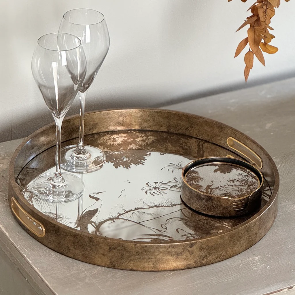 Antique Gold Grasses Tray and Coasters - Image 4