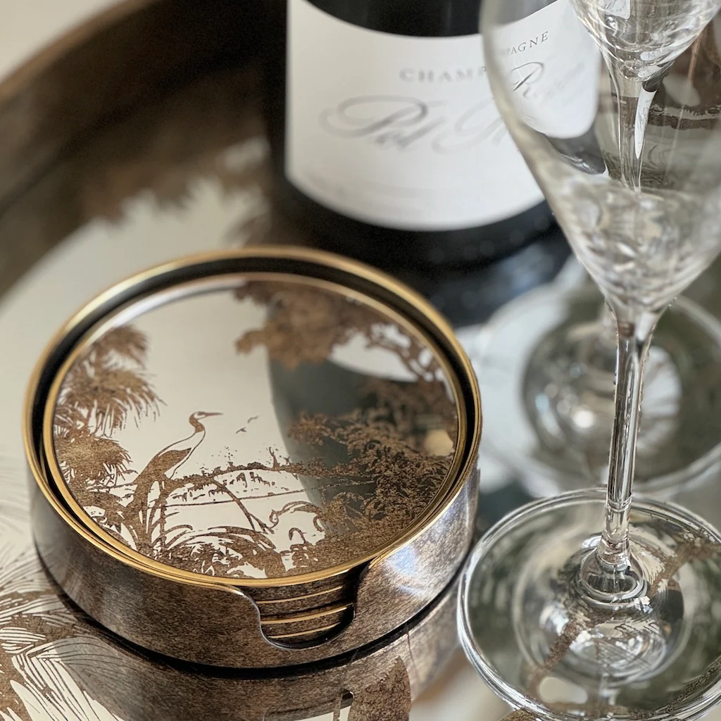 Antique Gold Grasses Tray and Coasters - Image 7