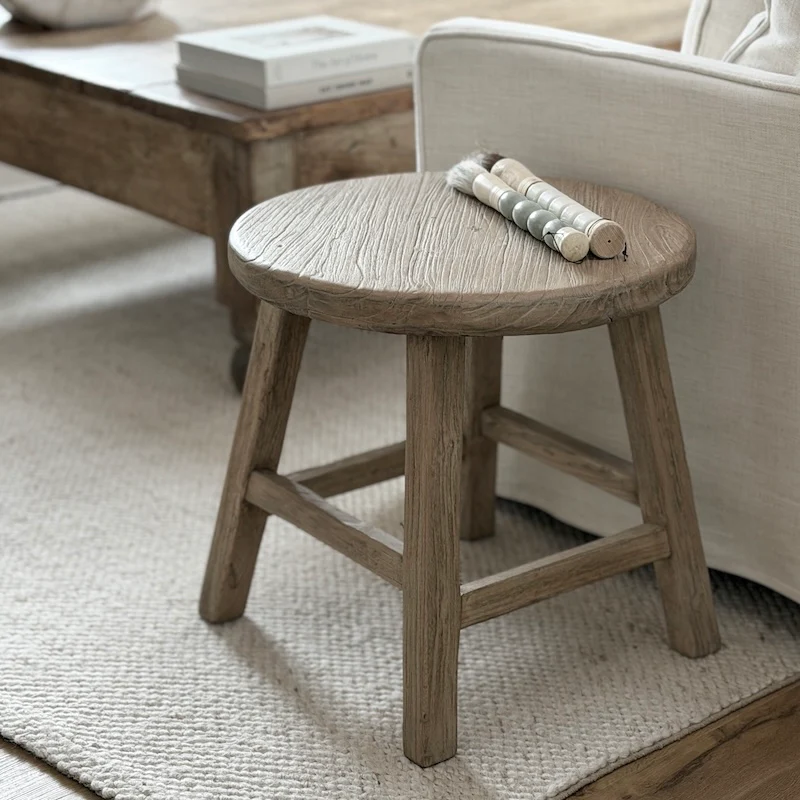 Antrim Reclaimed Elm Round Side Table Raw