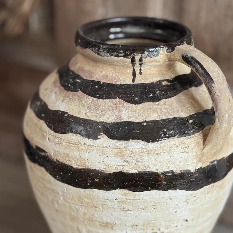 Artisan Rustic Twisted Handle Vase & Striped Terracotta Pitcher - Image 3