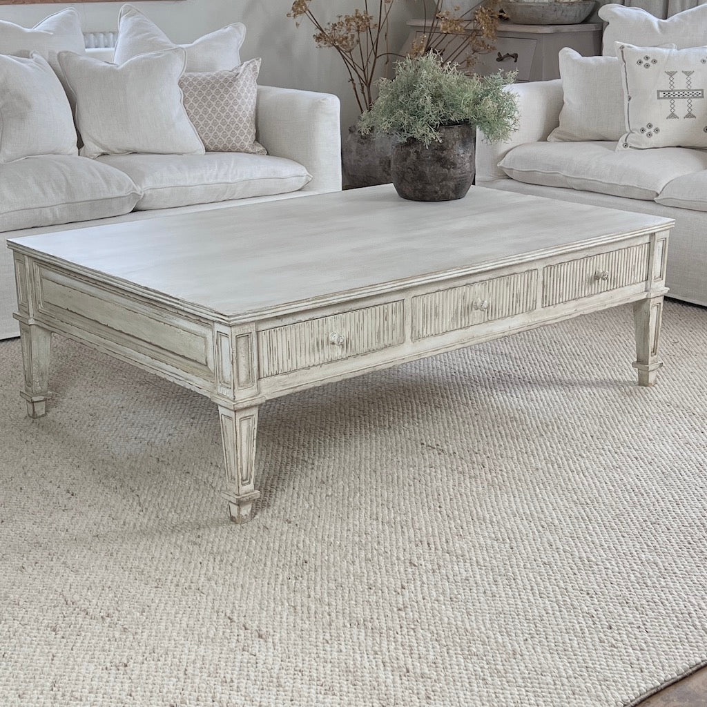 Gustavus 3 Drawer Ribbed Coffee Table