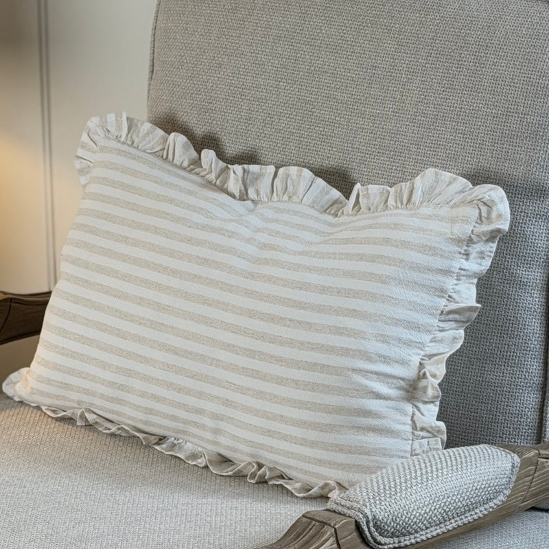 Beige Stripe Frill Cotton Cushion - Image 2