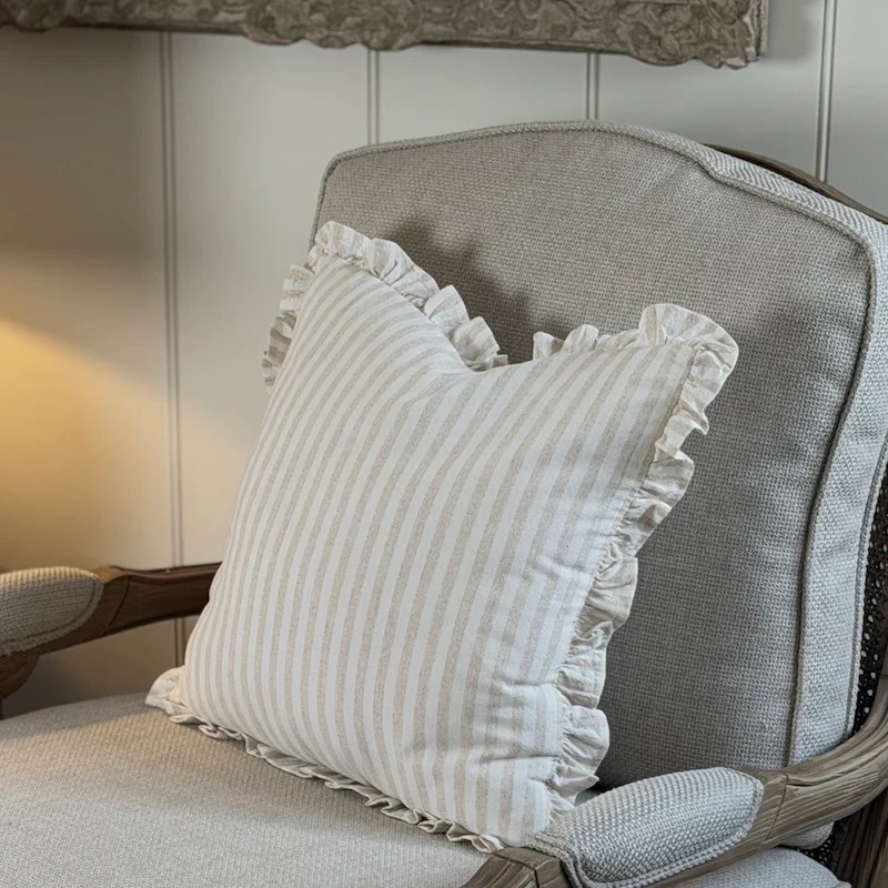 Beige Stripe Frill Cotton Cushion - Image 3
