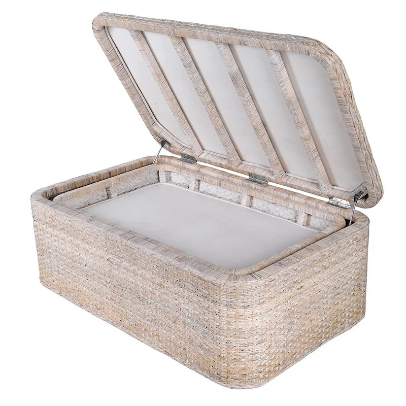 Bermuda Whitewash Rattan Coffee Table Storage Chest with Tray - Image 3