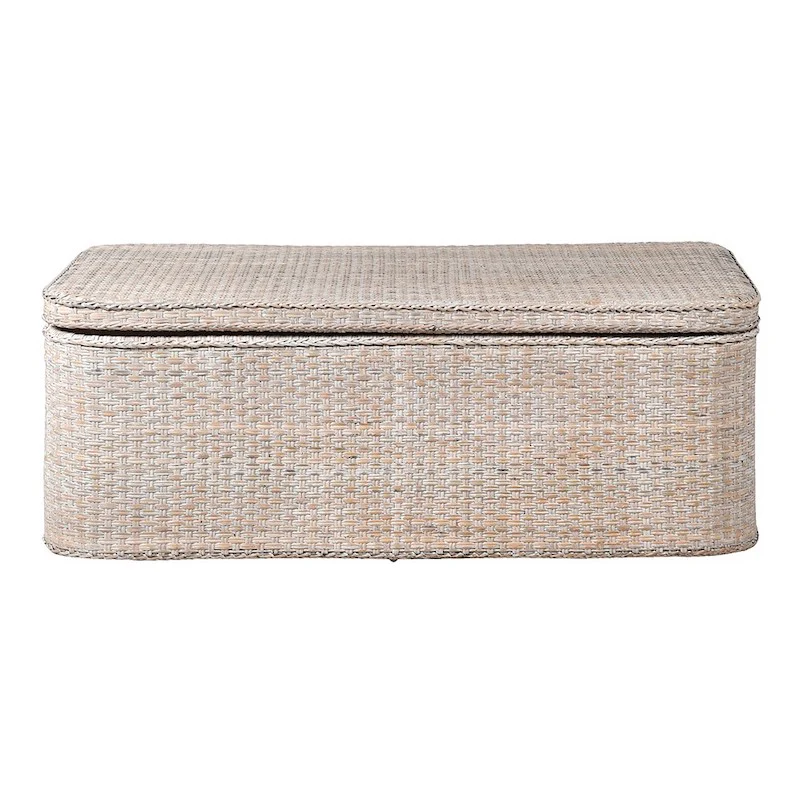 Bermuda Whitewash Rattan Coffee Table Storage Chest with Tray - Image 5