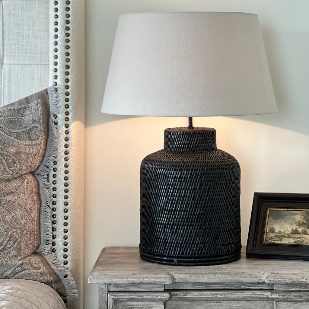 Black Rattan Tea Caddy Lamp - Image 3