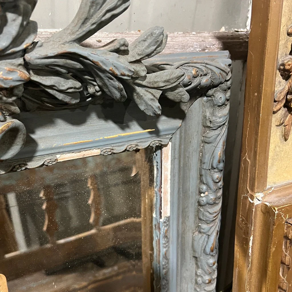 Original French Antique Painted Mirror - Image 2