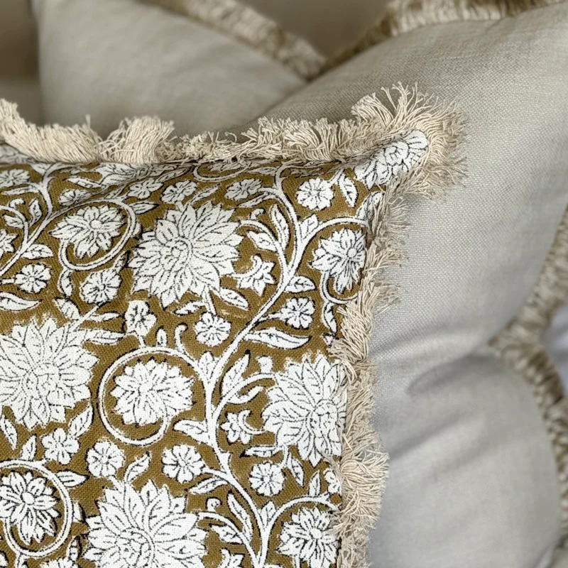 Botanical Vintage Look Linen Cushion with Frayed Edge - Image 6