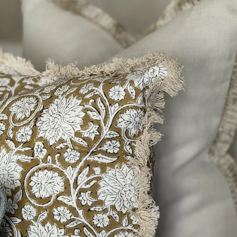 Botanical Vintage Look Linen Cushion with Frayed Edge - Image 7