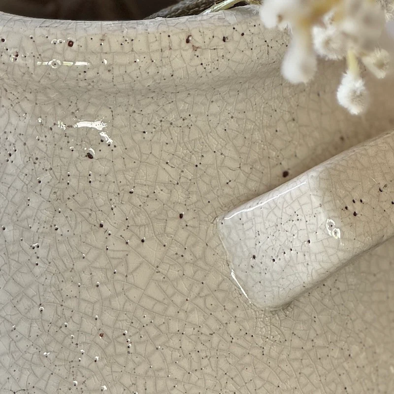 Bowness Rustic Crackle Glazed White Pot with Handles - Image 5