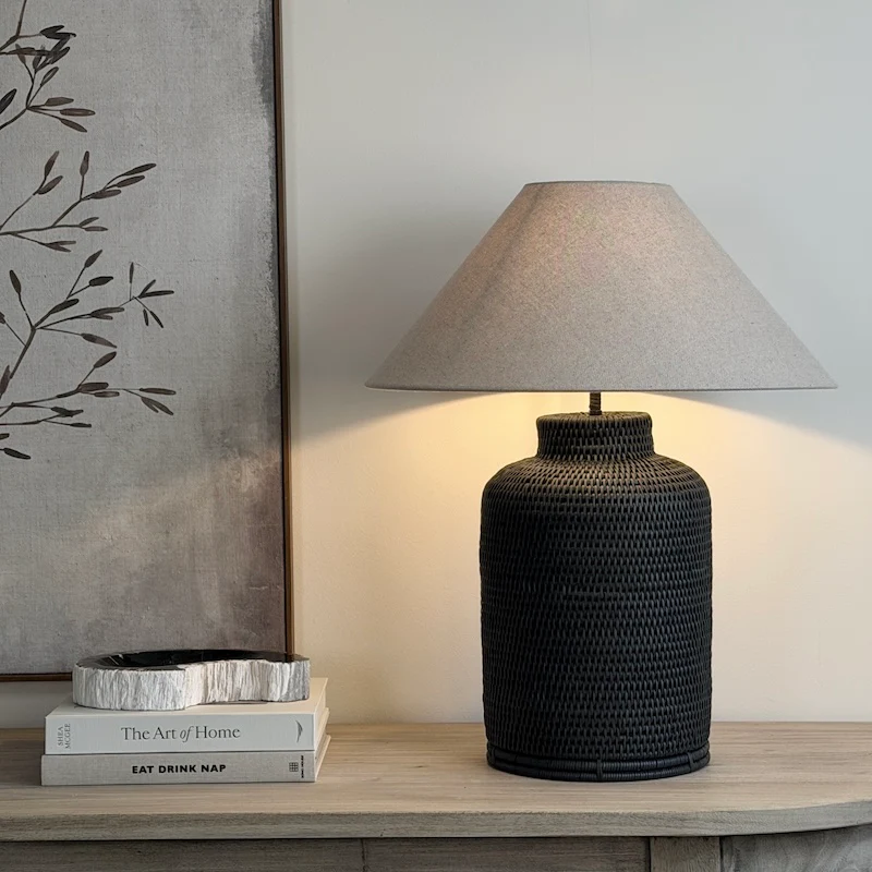 Charcoal Rattan Tea Caddy Lamp - Image 2