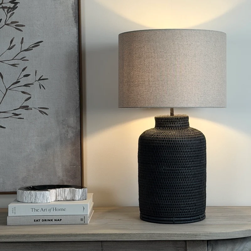 Charcoal Rattan Tea Caddy Lamp - Image 3
