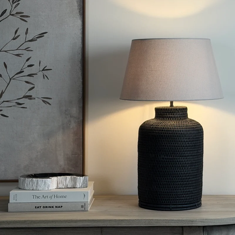 Charcoal Rattan Tea Caddy Lamp - Image 4