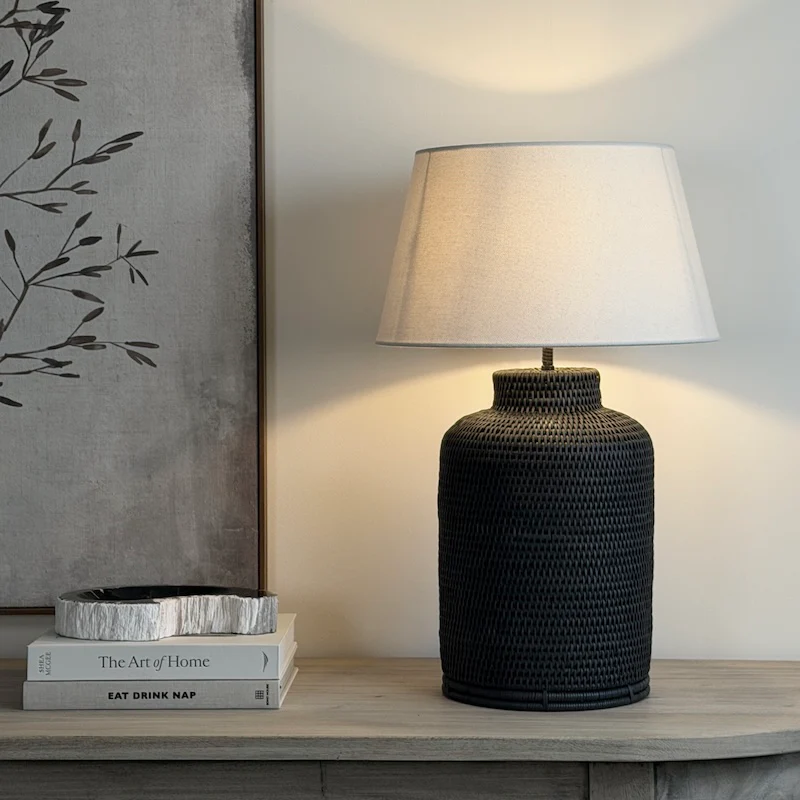 Charcoal Rattan Tea Caddy Lamp - Image 5