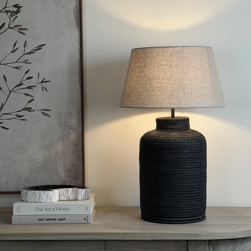 Charcoal Rattan Tea Caddy Lamp - Image 6
