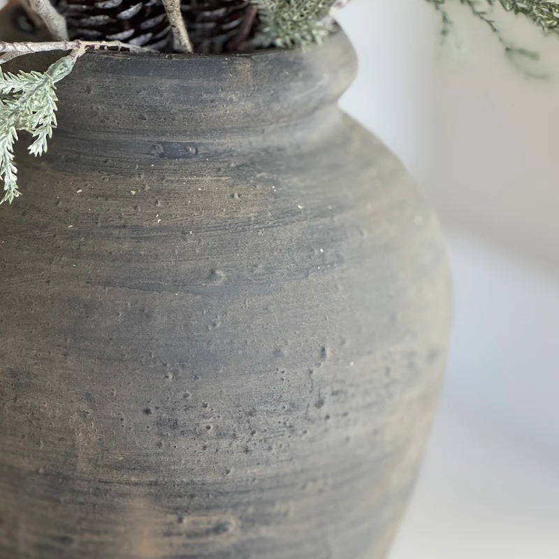 Classic Vintage Style Charcoal Clay Vase - Image 3