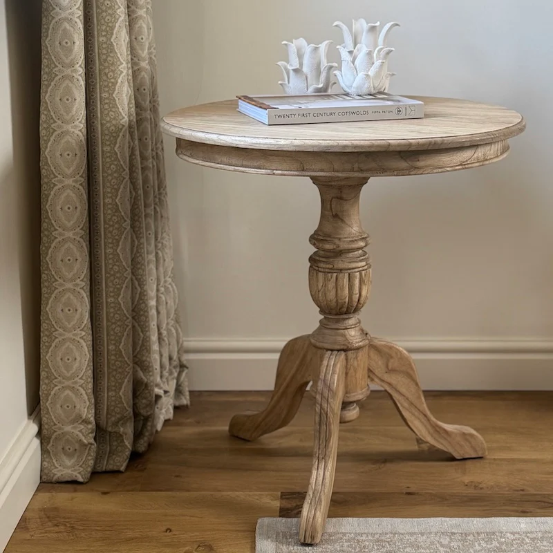 Pedestal Round Turned Side Table Natural - Image 4