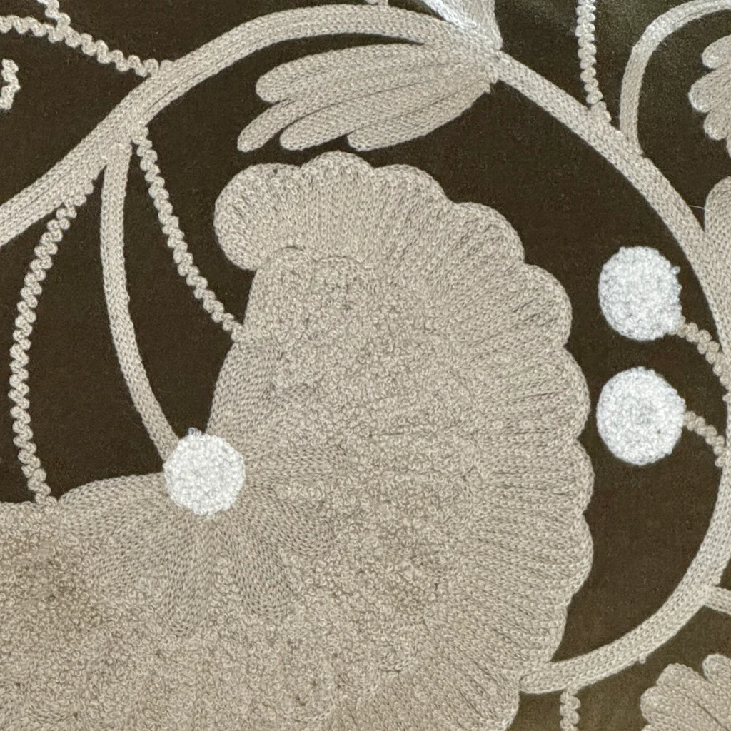 Crewelwork Olive Velvet Cushion Cover - Image 5