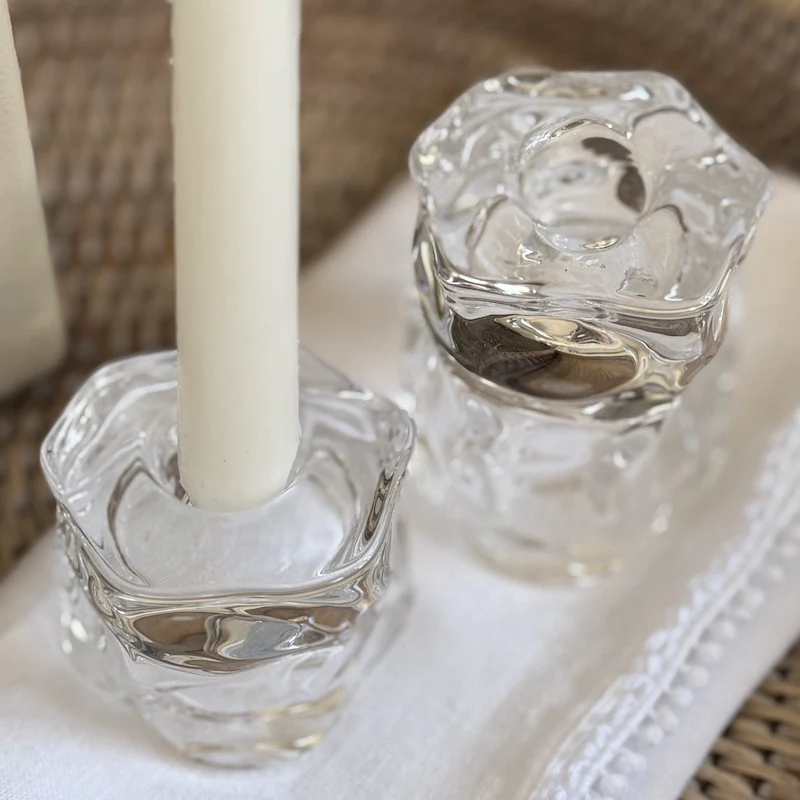 Crumpled Crystal Glass Reversible Candle Holders - Two Sizes - Image 3