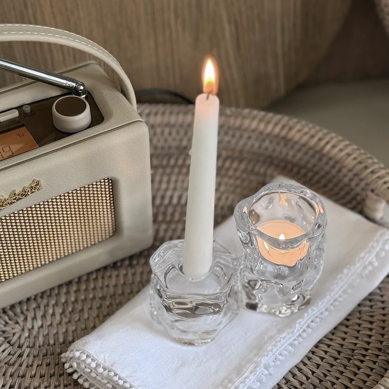 Crumpled Crystal Glass Reversible Candle Holders - Two Sizes - Image 4