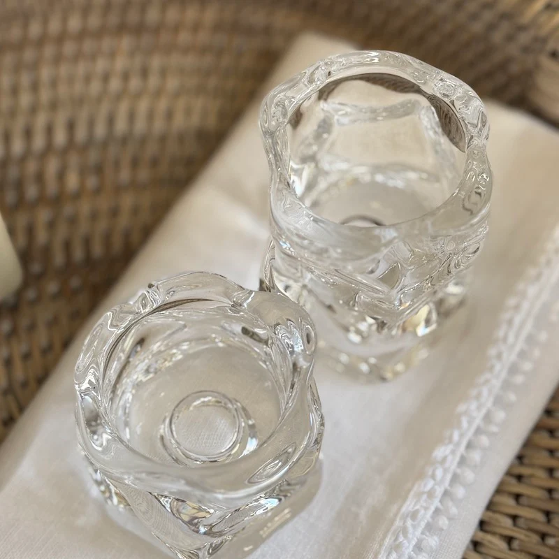Crumpled Crystal Glass Reversible Candle Holders - Two Sizes - Image 5