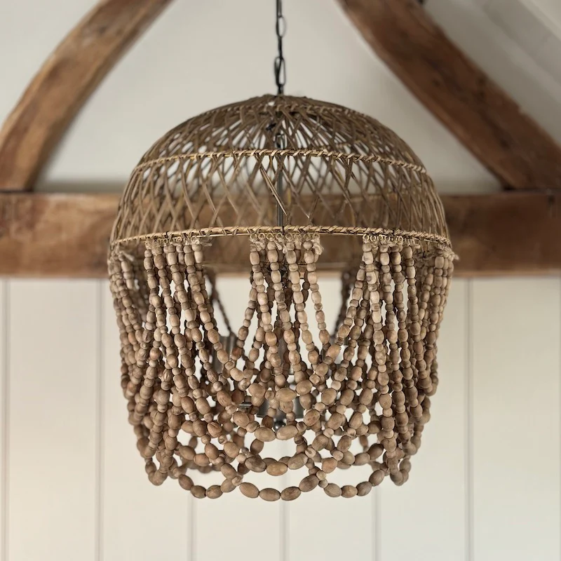 Dark Natural Beaded Rattan Swag Chandleier