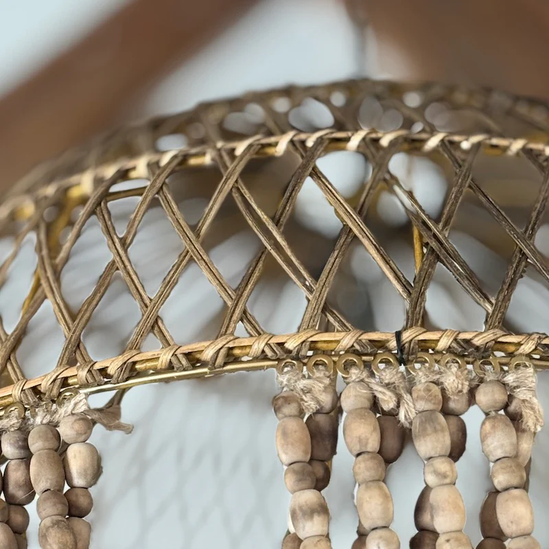 Dark Natural Beaded Rattan Swag Chandleier - Image 2