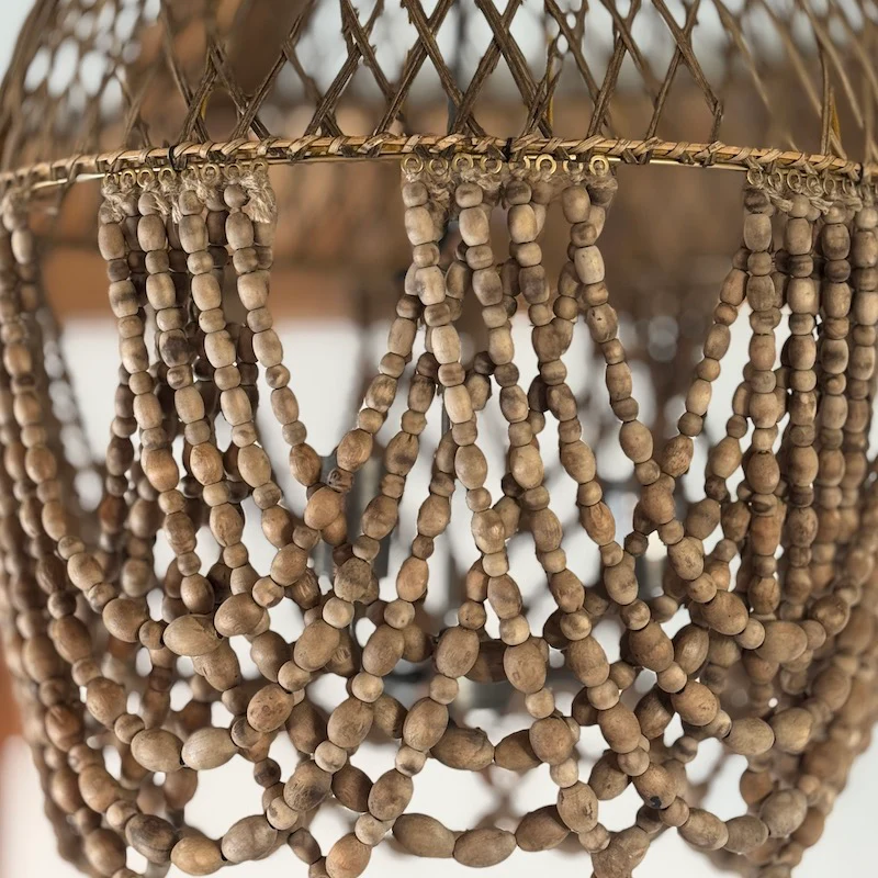 Dark Natural Beaded Rattan Swag Chandleier - Image 3