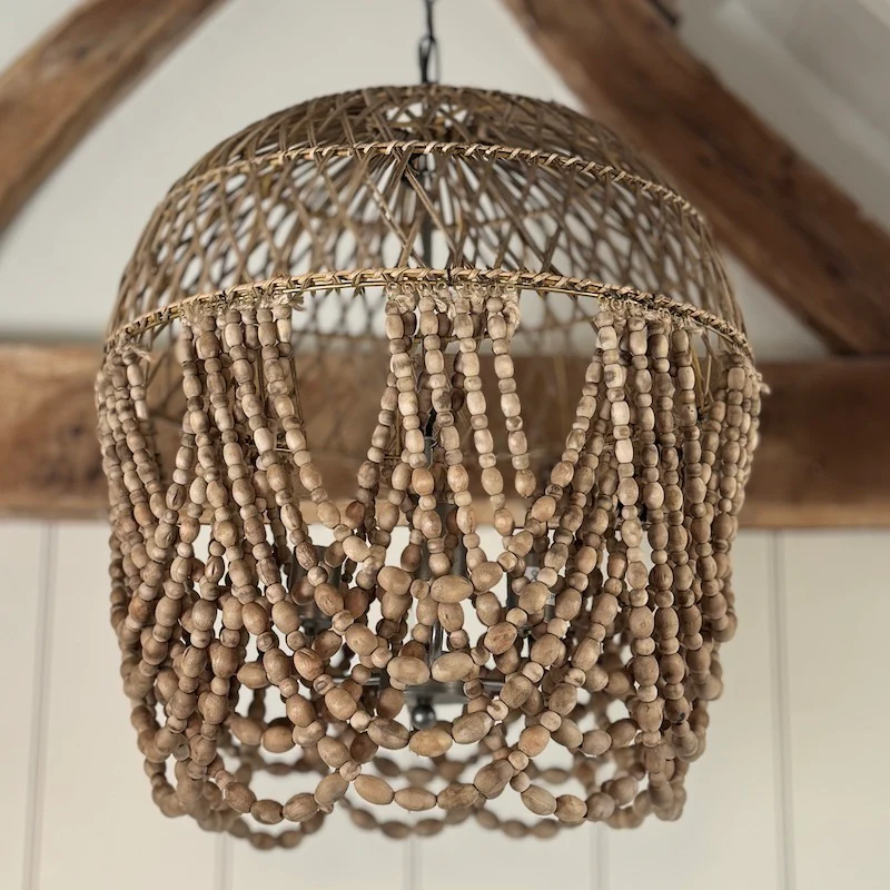 Dark Natural Beaded Rattan Swag Chandleier - Image 4