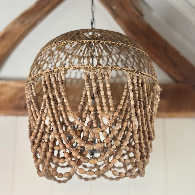 Dark Natural Beaded Rattan Swag Chandleier - Image 5