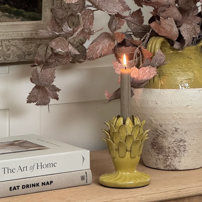 Decorative Mustard Glazed Provence Candlestick - Image 4