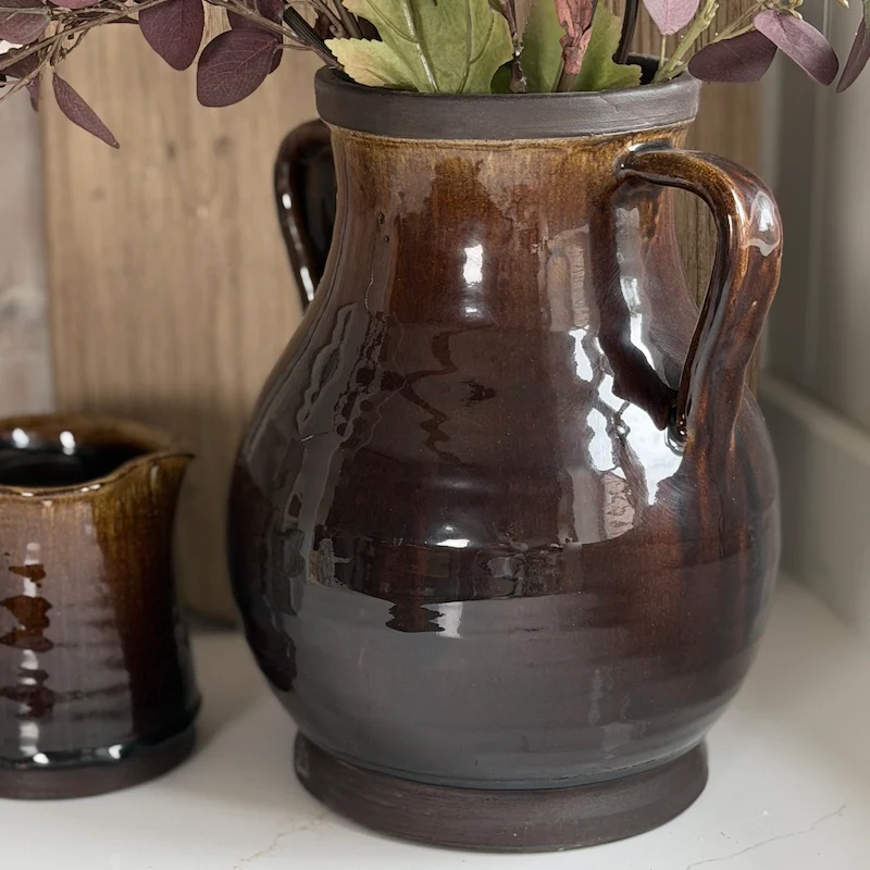 Deep Brown Glazed Amphora Vase - Image 2