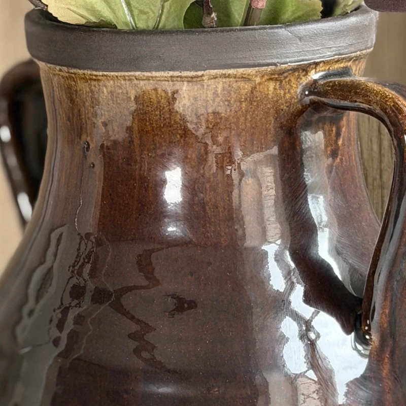 Deep Brown Glazed Amphora Vase - Image 3