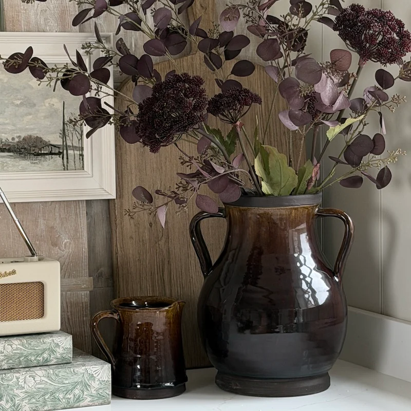 Deep Brown Glazed Amphora Vase - Image 4