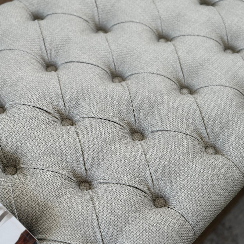 Deep Buttoned Linen Coffee Table | Solid Oak Frame & Shelf - Image 4