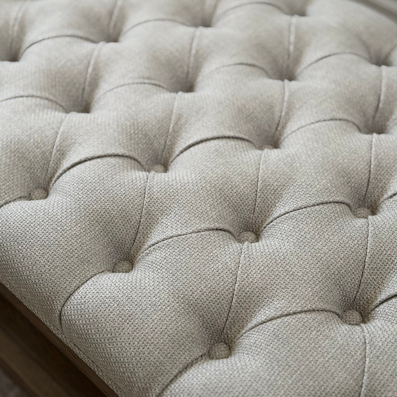 Deep Buttoned Linen Coffee Table | Solid Oak Frame & Shelf - Image 6