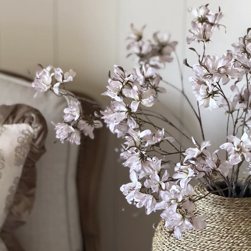 Delicate Faux Rhododendron Stem – Soft Blush White Botanical Spray - Image 2