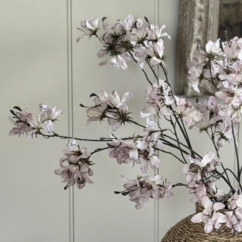 Delicate Faux Rhododendron Stem – Soft Blush White Botanical Spray - Image 3