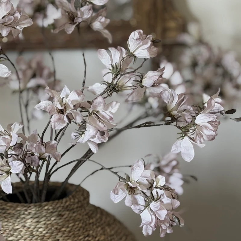 Delicate Faux Rhododendron Stem – Soft Blush White Botanical Spray - Image 4