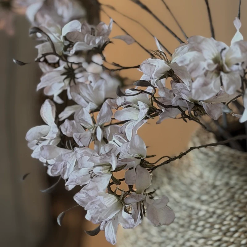 Delicate Faux Rhododendron Stem – Soft Blush White Botanical Spray - Image 5