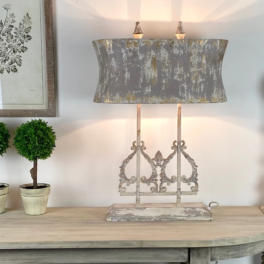 Distressed Hand Finished Grey and Cream Iron Table Lamp