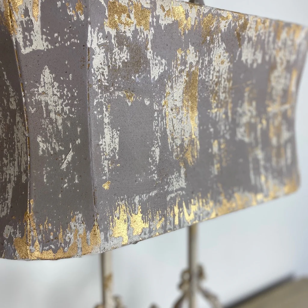 Distressed Hand Finished Grey and Cream Iron Table Lamp - Image 3