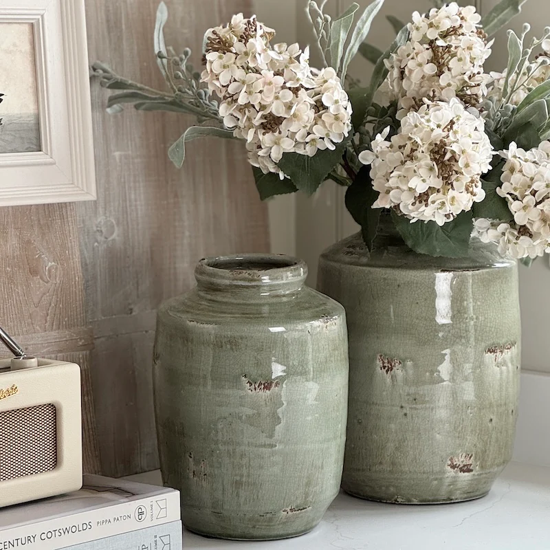 Distressed Sage Ceramic Vase - Image 6
